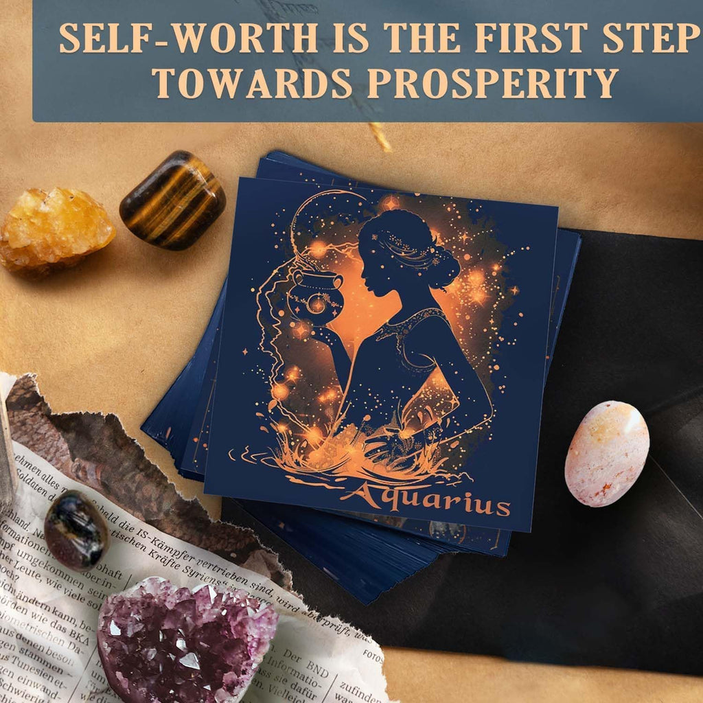 Aquarius Crystals Gift for Women - 6 Aquarius Zodiac Stones W/ 50 Miracle Mantras Affirmation Cards, Healing Astrology Gifts for Promoting Positive Energy, Self-Care & Love