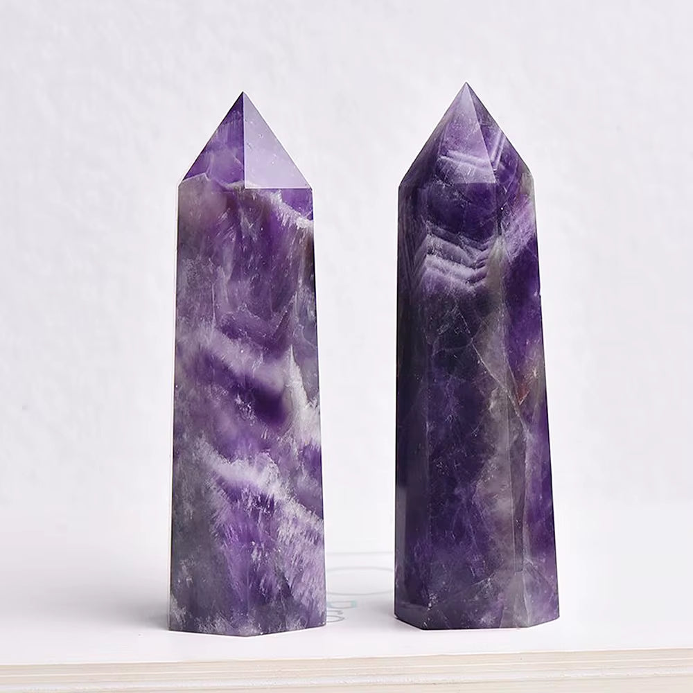 Natural Amethyst Healing Energy Stone Natural Quartz Hall Decoration Polished Stone Obelisk Carved Crystals Crafts 40-80Mm 1Pc
