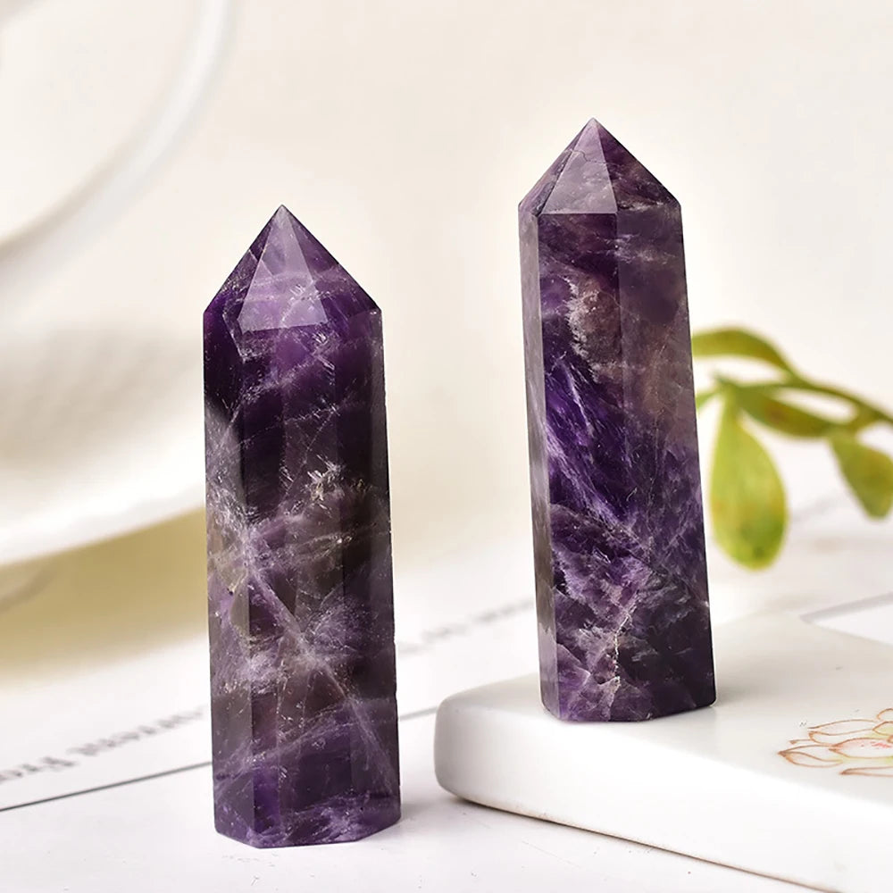 Natural Amethyst Healing Energy Stone Natural Quartz Hall Decoration Polished Stone Obelisk Carved Crystals Crafts 40-80Mm 1Pc