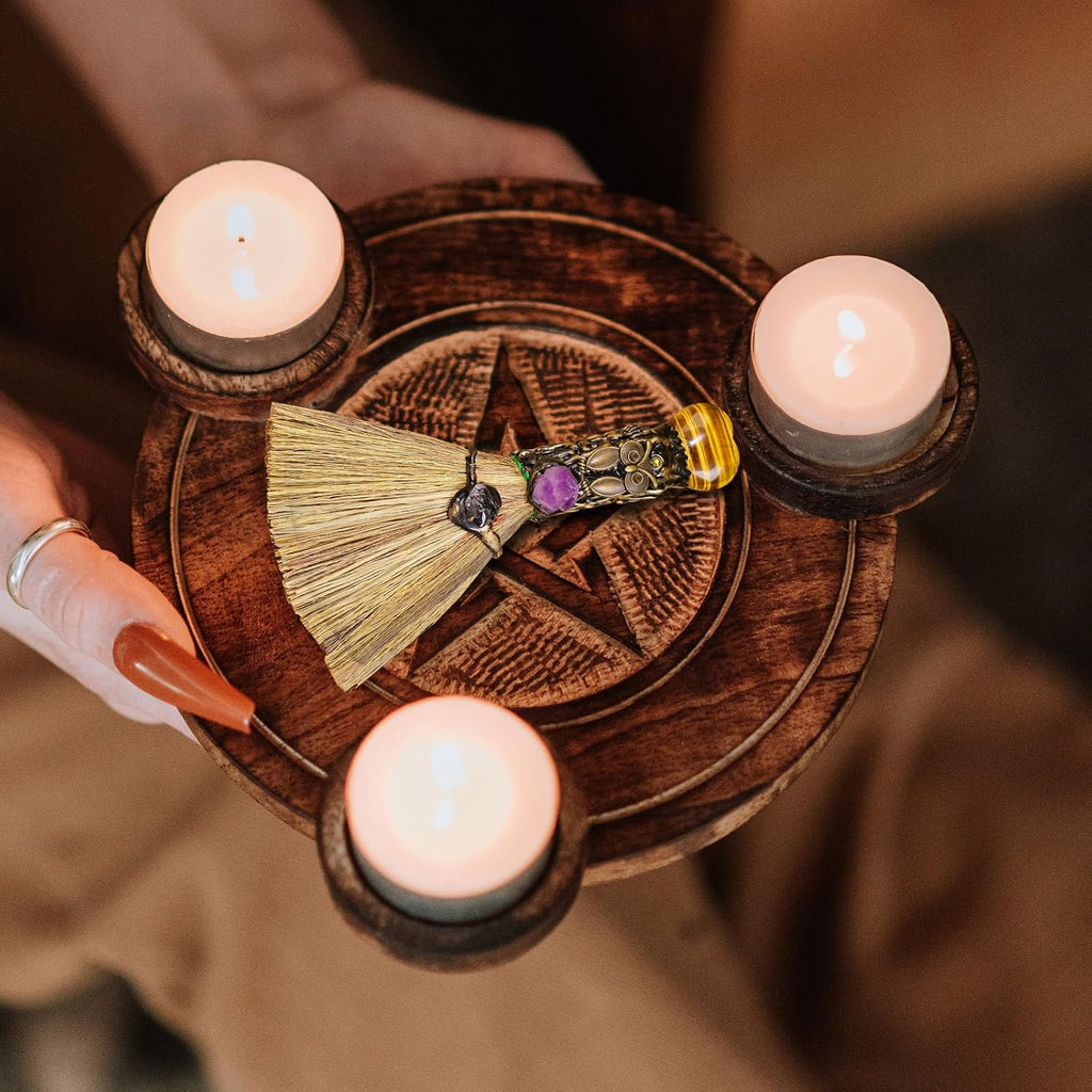 Witch Cinnamon Broom Tiger'S Eye Magic Broom - Natural Healing Crystal Witch Broom for Reiki Cleansing Handmade Home & Office Decor Spiritual Gift for Love & Positive Energy