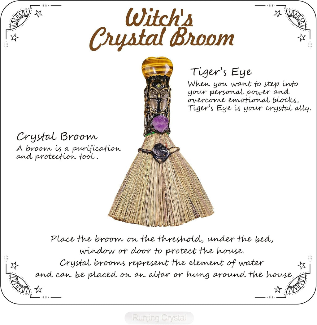 Witch Cinnamon Broom Tiger'S Eye Magic Broom - Natural Healing Crystal Witch Broom for Reiki Cleansing Handmade Home & Office Decor Spiritual Gift for Love & Positive Energy