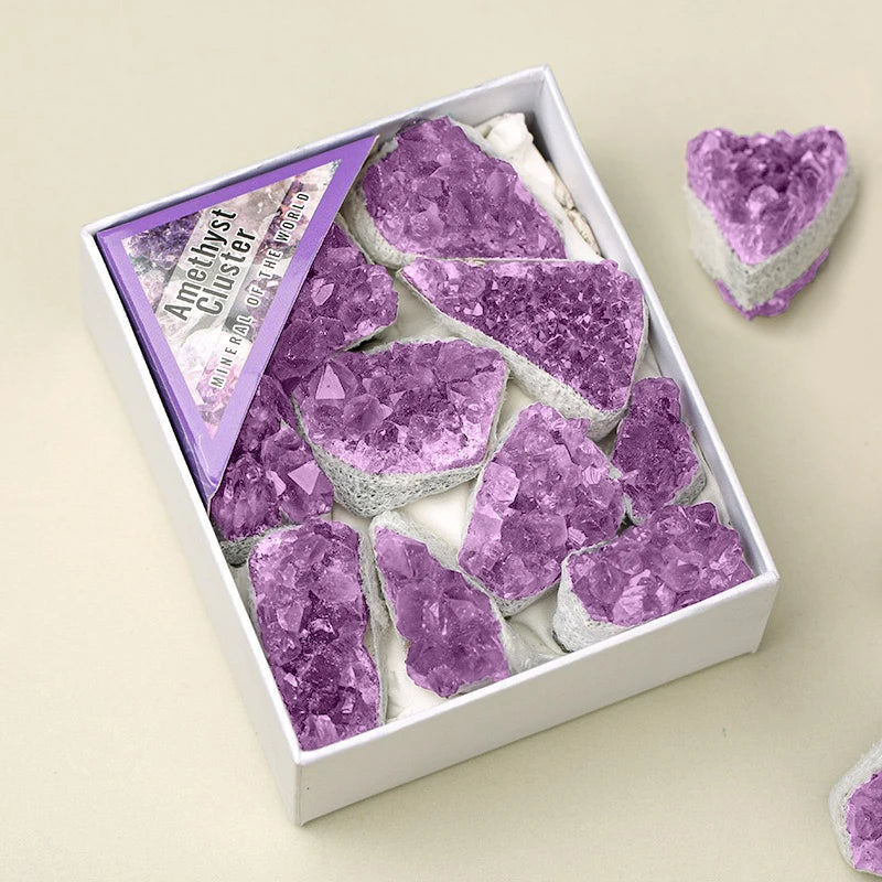 1Box Amethyst Crystal 9PCS Amethyst Cluster Crystals in Box,Ideal Spiritual Gifts Women for Meditation,Peace Sleep and Healing