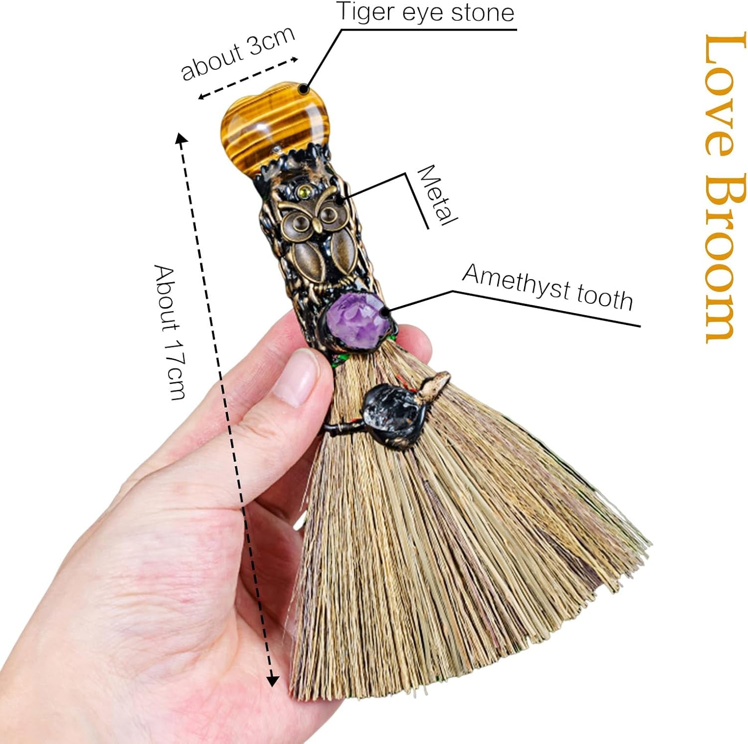 Witch Cinnamon Broom Tiger'S Eye Magic Broom - Natural Healing Crystal Witch Broom for Reiki Cleansing Handmade Home & Office Decor Spiritual Gift for Love & Positive Energy