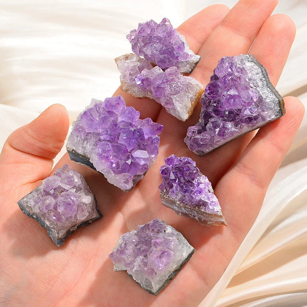 1Box Amethyst Crystal 9PCS Amethyst Cluster Crystals in Box,Ideal Spiritual Gifts Women for Meditation,Peace Sleep and Healing