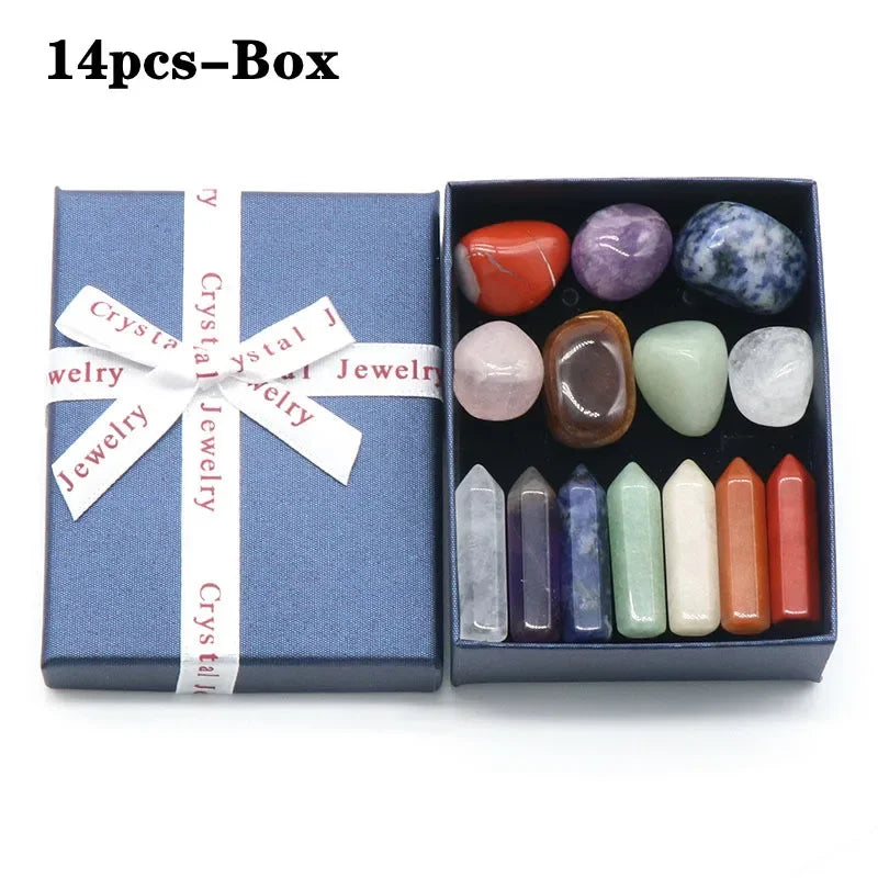 14Pcs Natural Quartz Crystal Chakra Healing Stones and Crystals Set Hexagon Healing Gemstone Meditation Home Decor Crafts Gifts