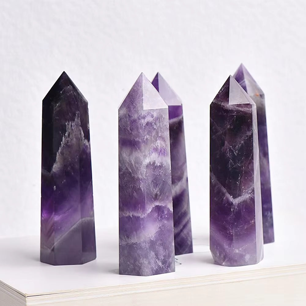 Natural Amethyst Healing Energy Stone Natural Quartz Hall Decoration Polished Stone Obelisk Carved Crystals Crafts 40-80Mm 1Pc