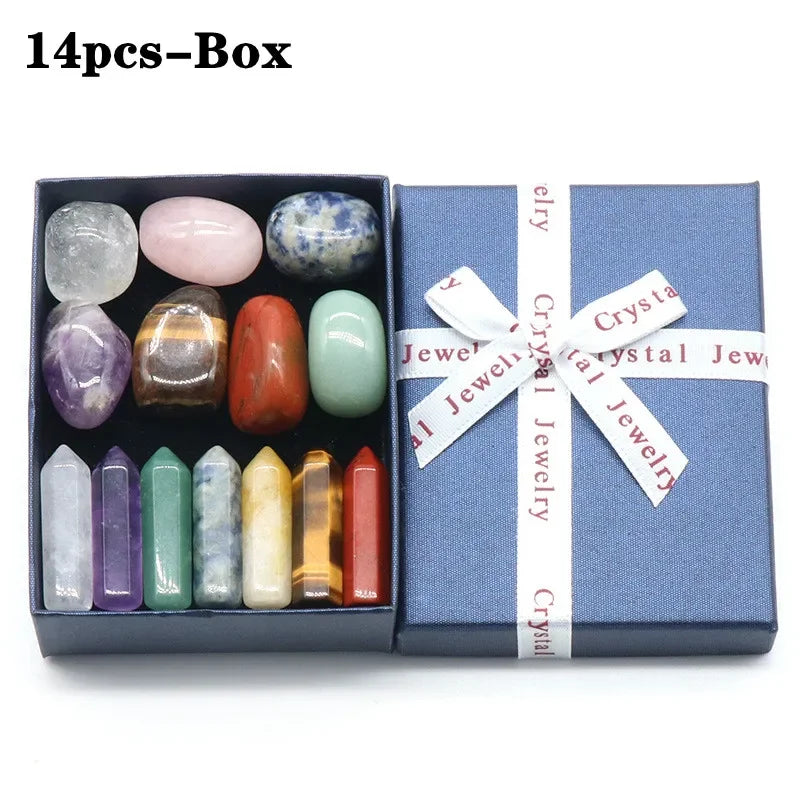 14Pcs Natural Quartz Crystal Chakra Healing Stones and Crystals Set Hexagon Healing Gemstone Meditation Home Decor Crafts Gifts