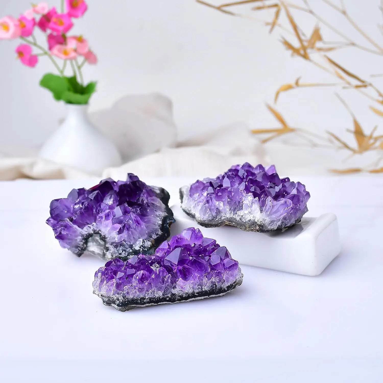 1Box Amethyst Crystal 9PCS Amethyst Cluster Crystals in Box,Ideal Spiritual Gifts Women for Meditation,Peace Sleep and Healing