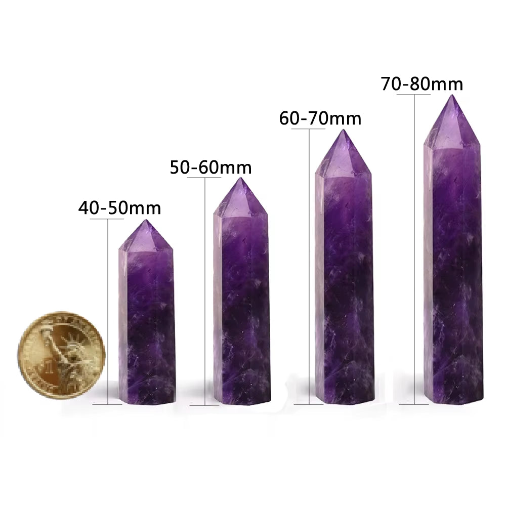 Natural Amethyst Healing Energy Stone Natural Quartz Hall Decoration Polished Stone Obelisk Carved Crystals Crafts 40-80Mm 1Pc